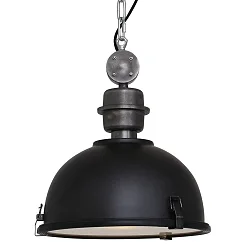 Pendelleuchte BIKKEL, 1-flammig, Ø 32cm, E27 max. 60W, Metallschirm, schwarz matt / Abdeckung satiniert