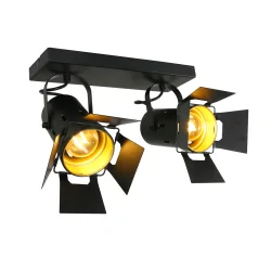 Deckenstrahler CARRÉ, 2-flammig, 2x E27, Studio-Optik, mit Licht-Toren, dreh- und neigbar, schwarz matt / innen gold matt