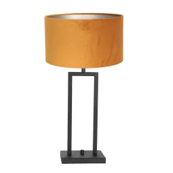 Tischleuchte STANG, Up, 55cm, E27, mit zylindrischem Schirm + Doppel-Stativ + Dreh-Dimmer, schwarz matt