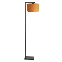Stehleuchte STANG, Down, E27, mit Dreh-Dimmer + zylindrischem Schirm, schwarz matt, Leinen weiß