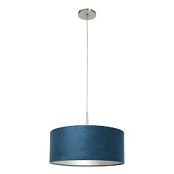 Pendelleuchte SPARKLED LIGHT, Ø 50cm, E27, mit zylindrischem Schirm, stahl gebürstet / Velours blau