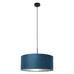 Pendelleuchte SPARKLED LIGHT, Ø 50cm, E27, mit zylindrischem Schirm, schwarz matt / Velours blau