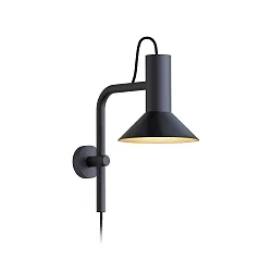 Wandleuchte ROOMOR 3.0 - PAR16, 38.2cm, GU10, Kabel mit Anschlussdose, Schirm Ø 20.5cm, drehbar, tiefschwarz / gold