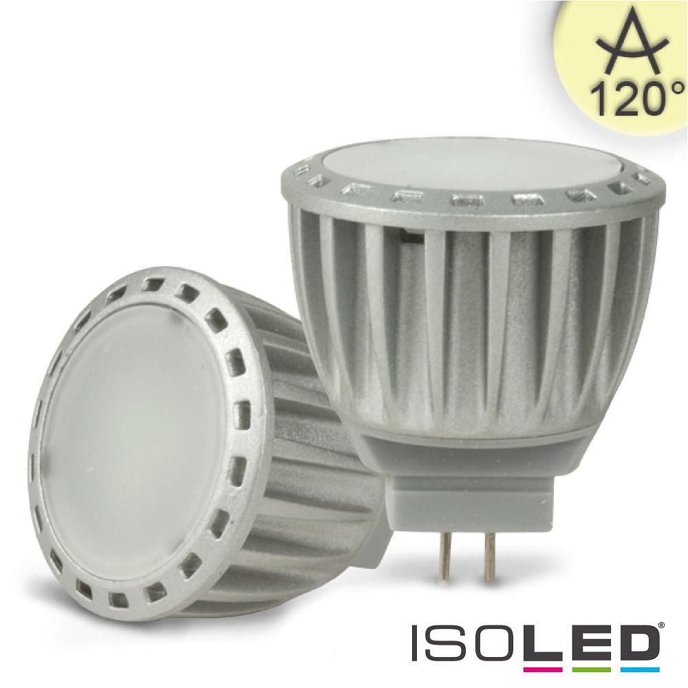ISOLED LED Stiftsockel-Reflektorlampe MR11 diffus, 12V AC/DC, G4, 4W 3000K 250lm 120°, dimmbar