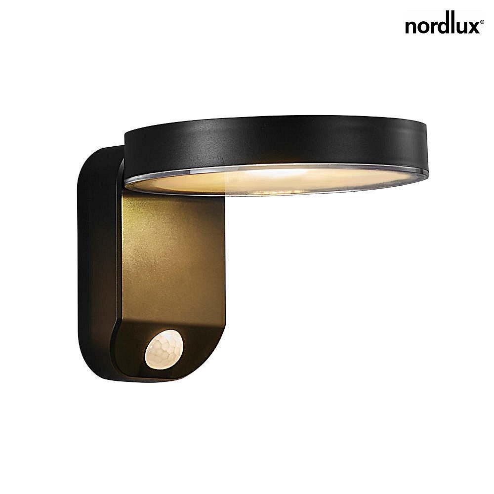 Nordlux LED Solar-Wandleuchte RICA ROUND, mit PIR-Sensor, IP44, 5W 3000K, schwarz