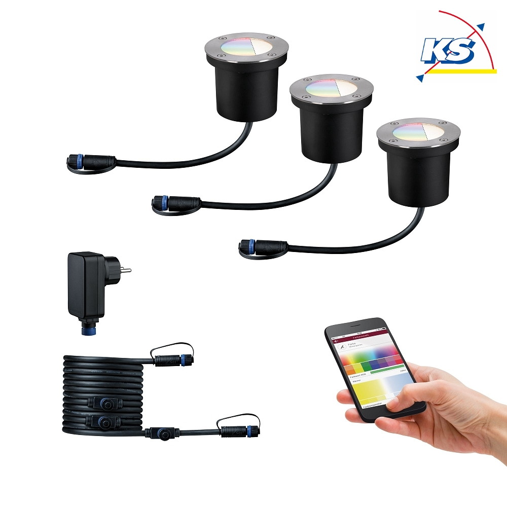 Paulmann Basis-Set Outdoor Plug & Shine ZigBee LED Bodeneinbauleuchte, IP65, 24V, RGB/W, dimmbar