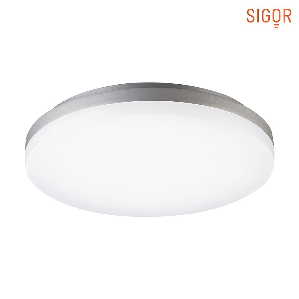 SIGOR LED Deckenleuchte CIRCEL, Ø27cm / Höhe 4.3cm, mit Bewegungssensor, IP20, 18W 3000K 1100lm, Silber