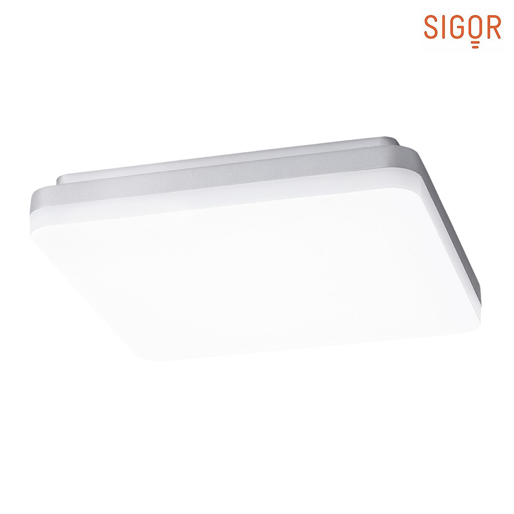 SIGOR LED Deckenleuchte SQUARE, 26 x 26 x 4.3cm, IP20, 29W 3000K 1850lm, Mattweiß / Silber