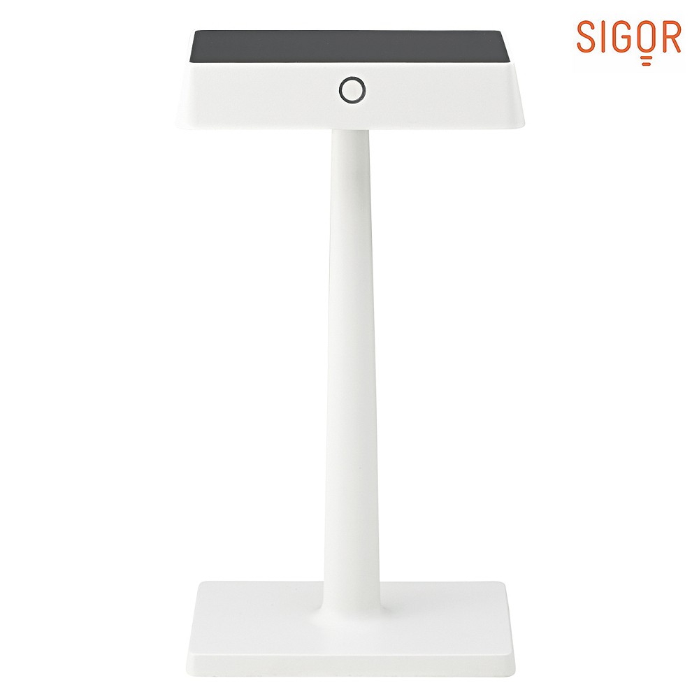 SIGOR LED Akku-Tischleuchte NUINDIE CHARGE, IP54, 2.5W 2700K 212lm, mit QI-Ladefläche, dimmbar, Weiß