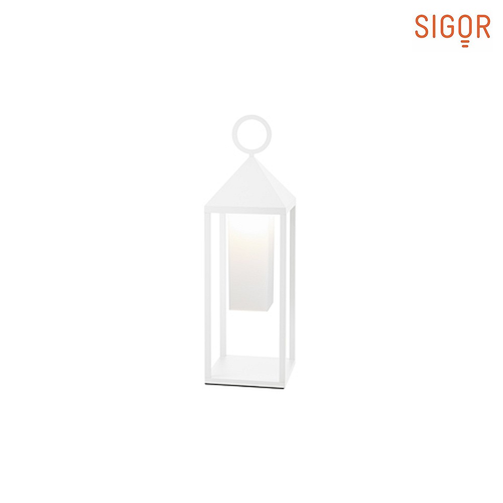 SIGOR LED Akku-Leuchte NUPHARE Laterne für Garten und Terrasse, IP54, 2.2W 2700K 180lm, dimmbar, Weiß, Höhe 47cm