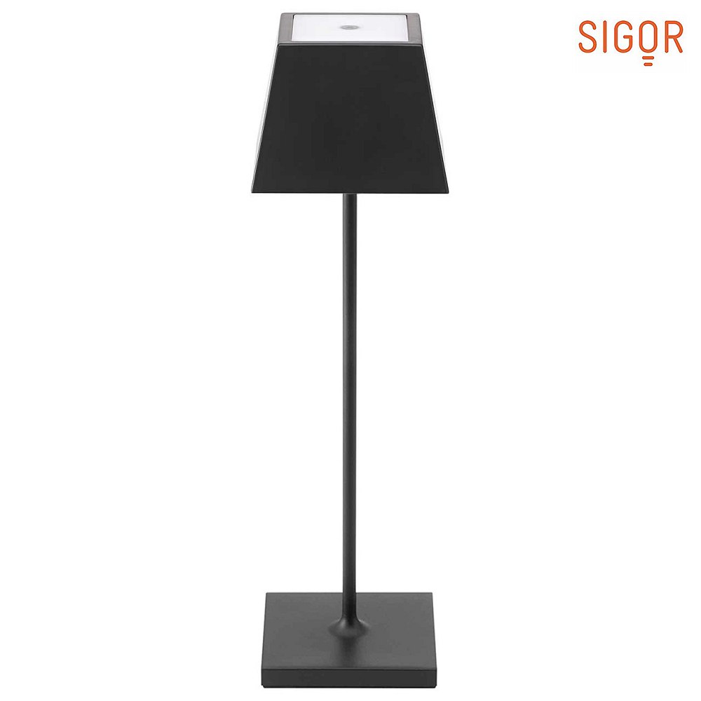 SIGOR LED battery table lamp NUINDIE square, dimmable, IP54, night black, powder coated