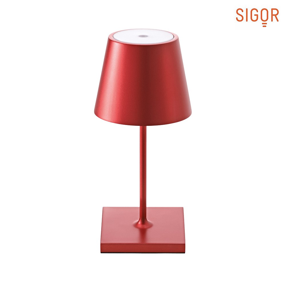 SIGOR LED battery table lamp NUINDIE MINI round, dimmable, IP54, cherry red, anodised