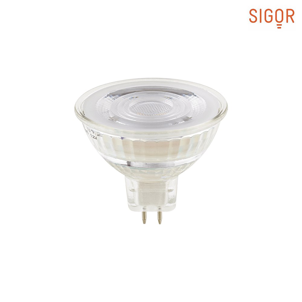 SIGOR LED Stiftsockel-Reflektorlampe LUXAR GLAS  DIM, 12V, Ø 5cm / L 4.4cm, GU5.3, 5.5W 2700K 345lm 36°, dimmbar