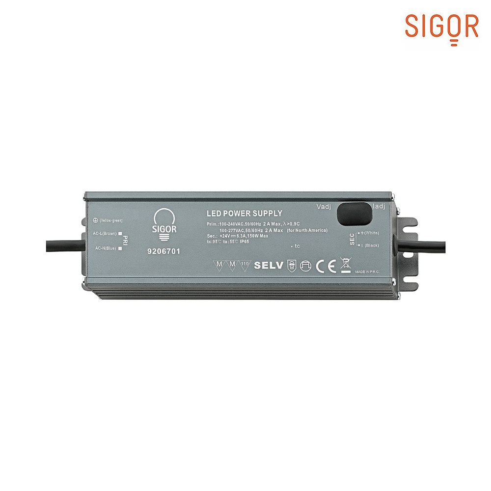 SIGOR Outdoor LED Netzteil POWERLINE 24/150, IP65, Out 24Vdc 150W 6.3A, In 90-305Vac, nicht dimmbar