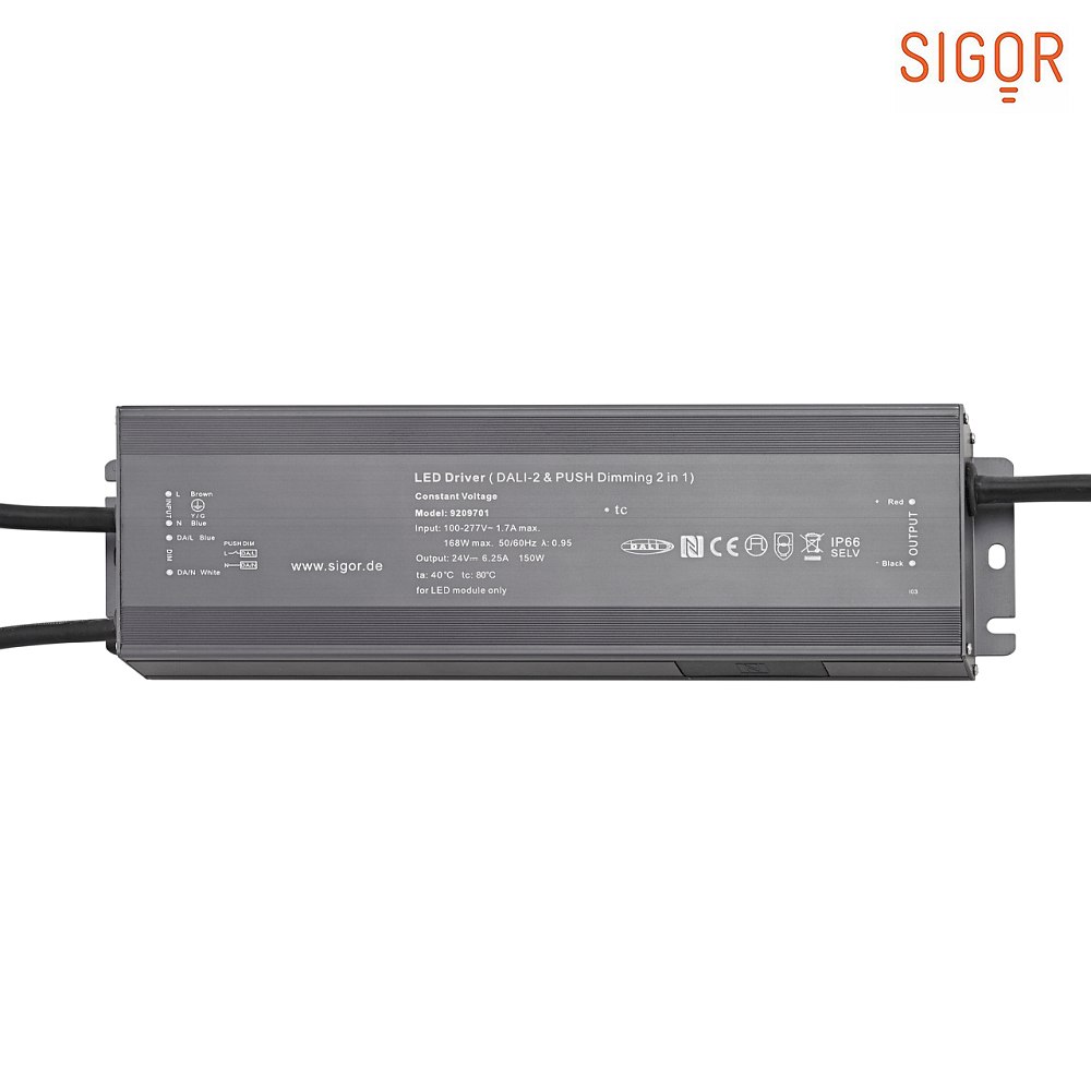 SIGOR LED Schaltnetzteil Outdoor, IP66, 100-265V AC, sek. 24V DC, DALI dimmbar, 150W / 6.25A