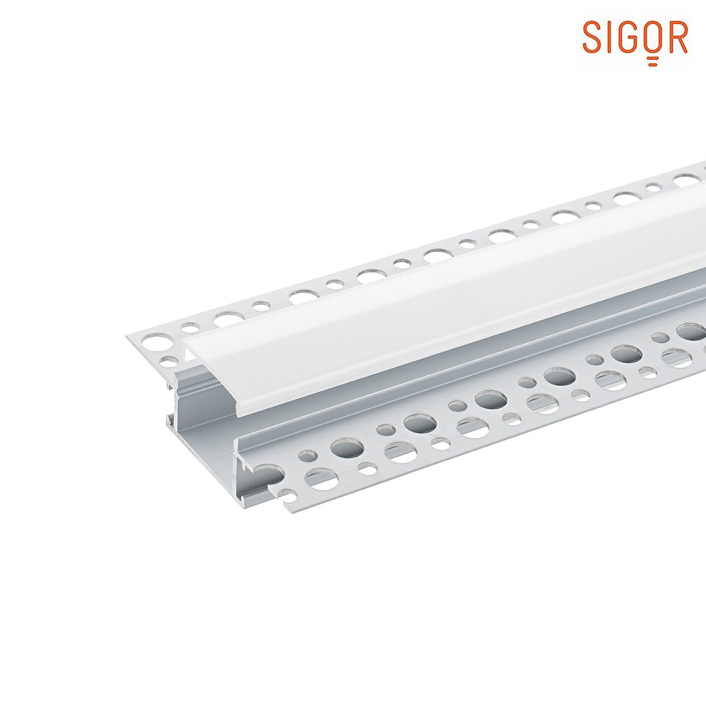 SIGOR Unterputzprofil 20 - für LED Strips bis 2cm Breite, randlos, inkl. matter Abdeckung, Länge 200cm