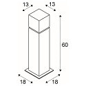 SLV SQUARE POLE 60, E27, Outdoor Floor lamp, stainless steel 304, max. 20W, IP44