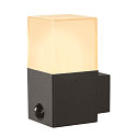 Au�enwandleuchte GRAFIT, IP44 IK02, E27, eckig, anthrazit / Diffusor in Rauchglas-Optik, satiniert, mit Sensor