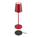 SLV LED Akku-Tischleuchte VINOLINA TWO, IP65, � 11cm, konisch, 2W 2200-3000K (CCT Switch) 190m, Touch-Dimmer + Ladestation, rot