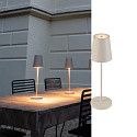 SLV LED Akku-Tischleuchte VINOLINA TWO, IP65, � 11cm, konisch, 2W 2200-3000K (CCT Switch) 190m, Touch-Dimmer + Ladestation, beige