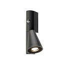 outdoor wall luminaire T-TUBE SINGLE with sensor GU10 IP44, black, lacquered dimmable