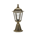 Pedestal luminaire Country style Type No. 0541, IP23, height 53cm, E27 QA55 max.57W, cast alu / cathedral glass, black