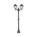 Mast light Country style double dome 2 Type No. 2040, 2 flames, height 209cm, IP44, 2x E27, cast alu, glass, brown brass