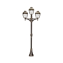 Mast light Country style double dome 2 Type No. 2041, 3 flames, height 209cm, IP44, 3x E27, cast alu, glass, brown brass
