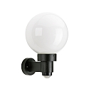 Outdoor Wall luminaire Type No. 0257 with motion sensor, with opal glass ball � 25cm, E27, black