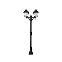 Mast light Country style double dome 2 Type No. 2040, 2 flames, height 209cm, IP44, 2x E27, cast alu / bubble glass, black