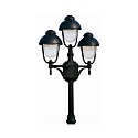 Mast light Country style double dome 2 Type No. 2041, 3 flames, height 209cm, IP44, 3x E27, cast alu / bubble glass, black