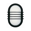 Outdoor Wand- und Deckenleuchte Typ Nr. 6046, oval mit Querstreben, IP44, E27 QA55 max. 57W, Alu-Guss / Opalglas, Schwarz matt