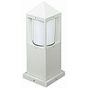 Pedestal luminaire Type No. 0556, IP44, height 38cm, E27 QA55 max. 57W, cast alu / opal glass cylinder, white