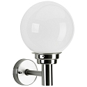 Au�enwandleuchte mit Kugelschirm � 20cm, IP44, E27 QA55 max. 57W, Edelstahl poliert, Typ Nr. 0227 Opalglas