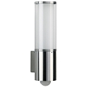 Outdoor Wall luminaire Type No. 0309 with motion detector (Type No. 0322), IP44, E27 max. 20W (LED), stainless steel, glass