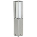 Pedestal luminaire Type No. 0535, square, IP44, height 50cm, E27 max. 20W (LED), stainless steel matt / opal glass