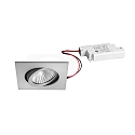 Recessed LED spot set dim2warm incl. converter, IP20, square, 230V, 6W 1800-3000K 460lm 38�, swivelling 30�, matt alu