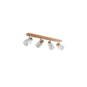 Deckenstrahler PRUNI, 4-flammig, 4x E14, verstellbar, Holz hell / Stoffschirme wei�