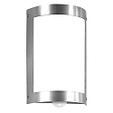 Outdoor wall luminaire 16/3 with motion detector, IP44, E27, stainless steel / opal glass