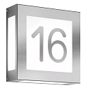 Hausnummern-Leuchte AQUA LEGENDO, IP44, 2-stellig (aufgeklebt), 2x E27, Edelstahl / Opalglas, geb�rstet