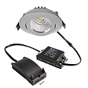 LED Sanierungs-Downlight DIONE IP20 DTW, � 8.2cm, 8.5W 1800-3000K 480lm 36�, CRi >95, schwenkbar 30�, Quick-Terminal, Silber