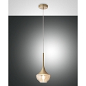 Pendelleuchte APOLLO, 1-flammig, E27 max. 40W, Metall / geblasenes Glas, Messing satiniert / Amber