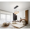 Pendelleuchte GILLIS, 5-flammig, 5x E27max. 40W, Metall / geblasenes Glas, Schwarz / Amber