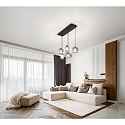 Fabas Luce Pendelleuchte GILLIS, 5-flammig, 5x E27max. 40W, Metall / geblasenes Glas, Schwarz / Rauchglas
