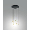 pendant luminaire SUSA 8 flames IP20, black, satined brass dimmable