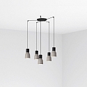 pendant luminaire KOMBO 5 flames E27 IP20, grey, black matt 