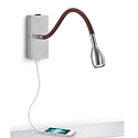 LED Flexarm-Wandleuchte ASTA, Aufbau, 2.6W 2700K, CRi >90, mit USB-Ladeport + Schalter, Mattnickel / braun