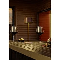 Helestra Outdoor LED Akku-Tischleuchte KORI, IP65, 2.2W 2700K 120lm, indirekt, mit Touch-Dimmer, rostbraun