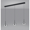 Helestra pendant luminaire FLUTE 3 flames IP20, satined, black chrome dimmable