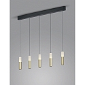 Helestra LED Pendelleuchte LIDOS, IP20, direkt / indirekt, 5-flammig, 55W 2700K 4350lm, CRi >90, dimmbar, EASY-Lift, schwarz / gold